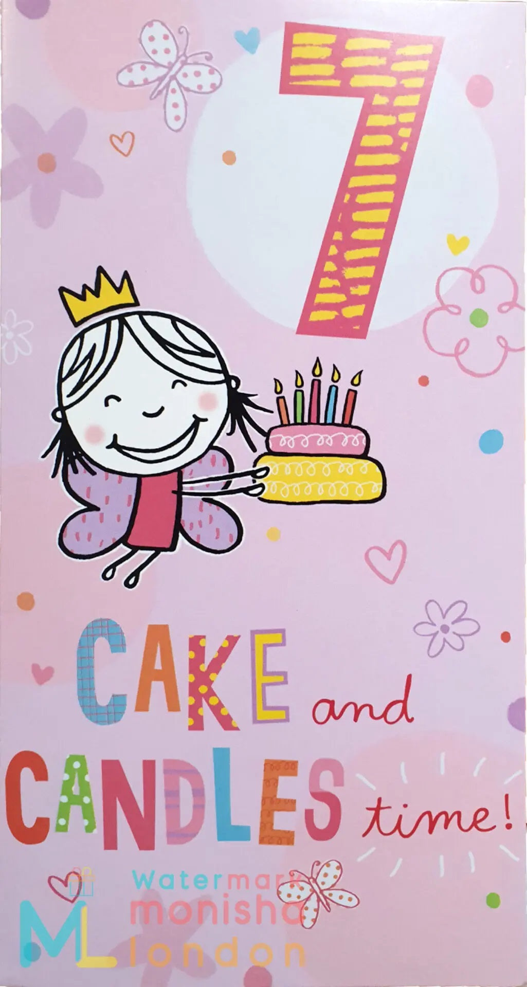 7th Birthday Card - Cake And Candles Delivering Fairy