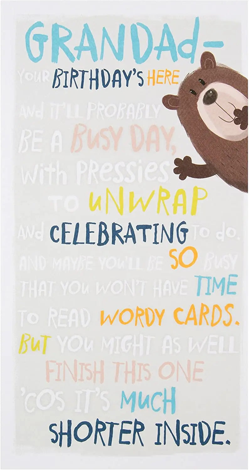 Grandad's Birthday Card - Gus Bear Full Of Wishes