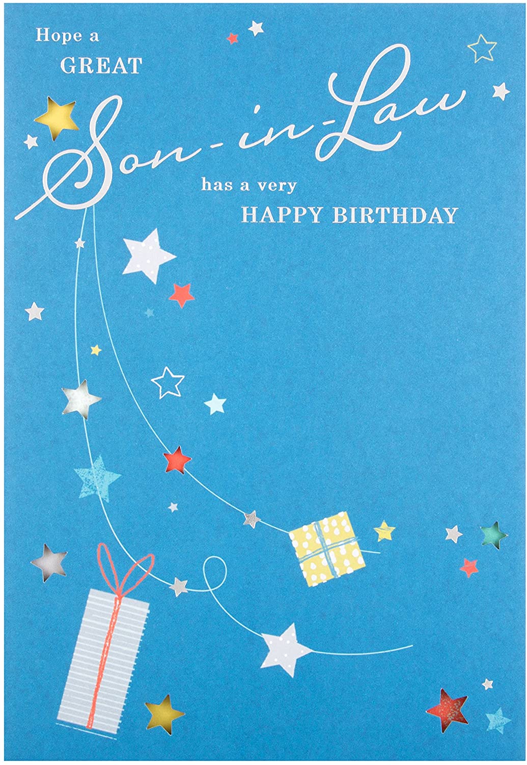Son in law Birthday Card - Shooting Stars and Presents 