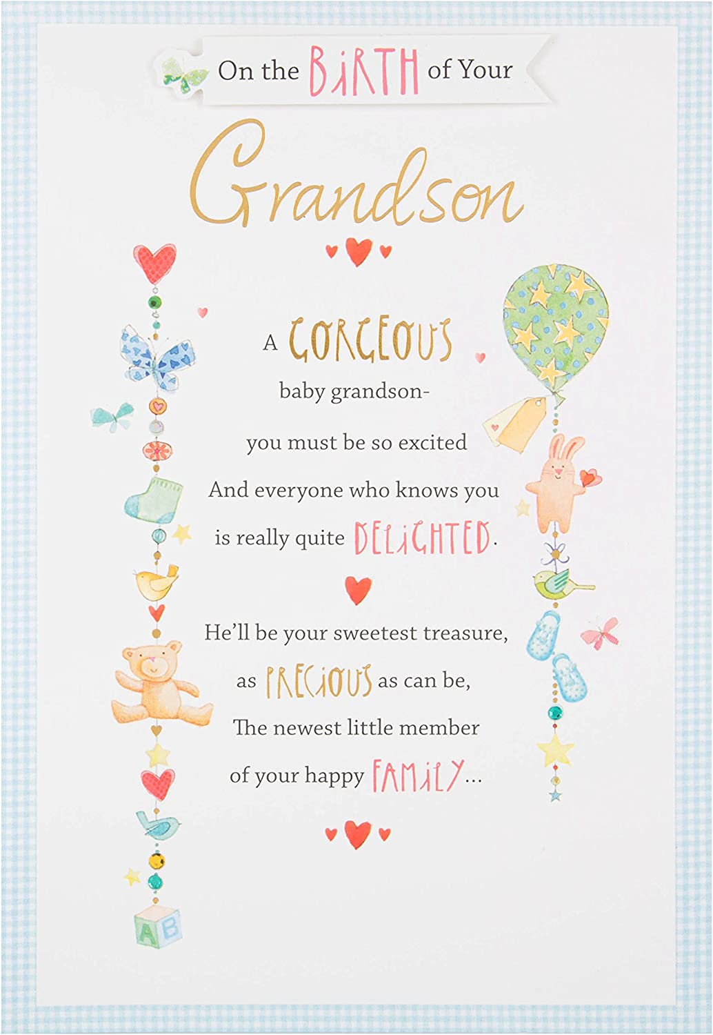Birth Of Your Grandson Card - Delightful Baby Hangers