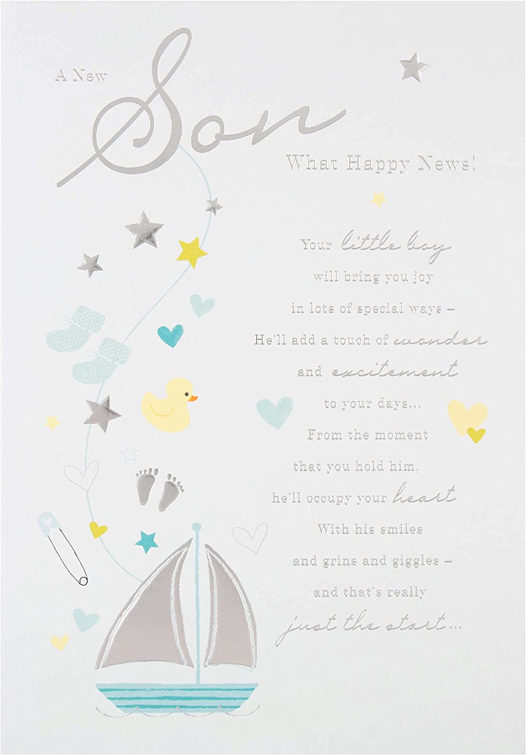 New Baby Boy Card - "Just the Start" of New Happiness