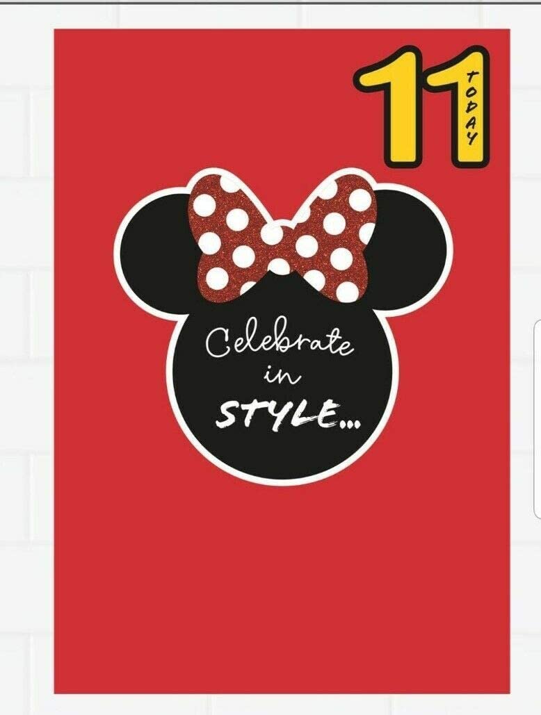 11th Birthday Card - Minnie Mouse Silhouette With Shiny Bow Tie