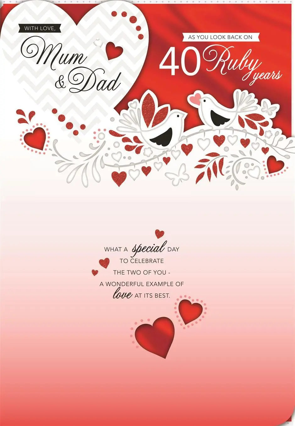 Mum and Dad 40th Wedding Anniversary Card - Love Birds on a Branch