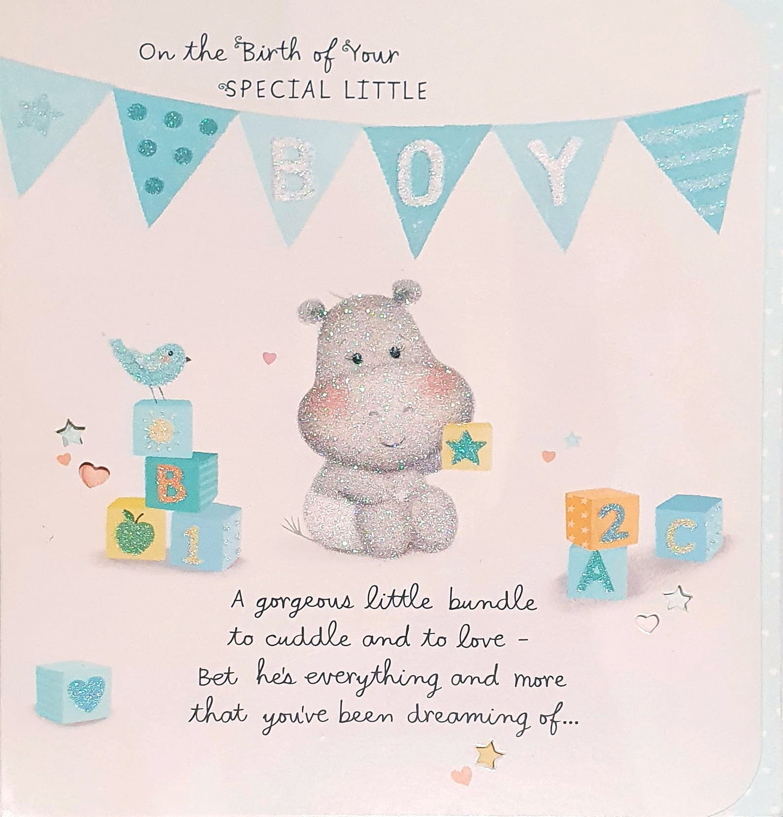 New Baby Boy Card - A Hippo Wishes
