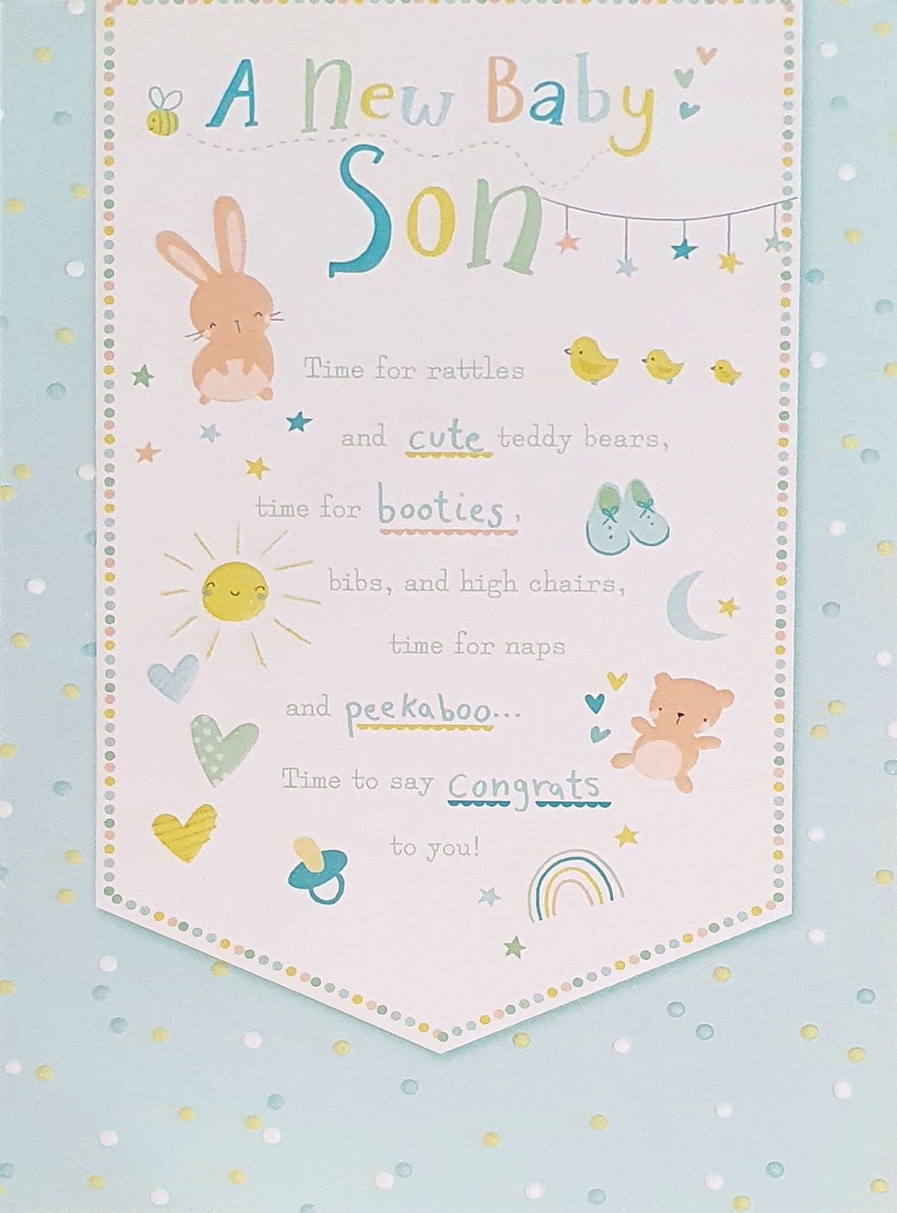 New Baby Boy Card - Cute Booties And Peekaboo