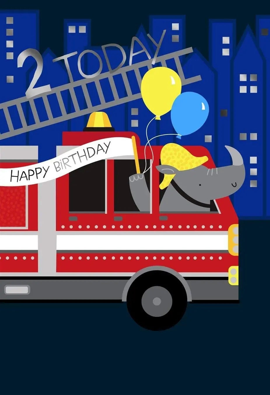 2nd Birthday Card - A Rhinosauros Fire Engine