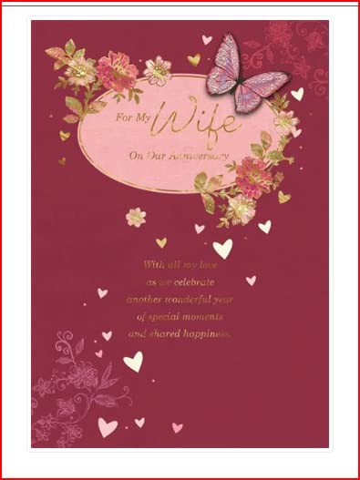 Wife Anniversary Card - Handfinished Butterfly - Fluttering Love and Blooming Joy