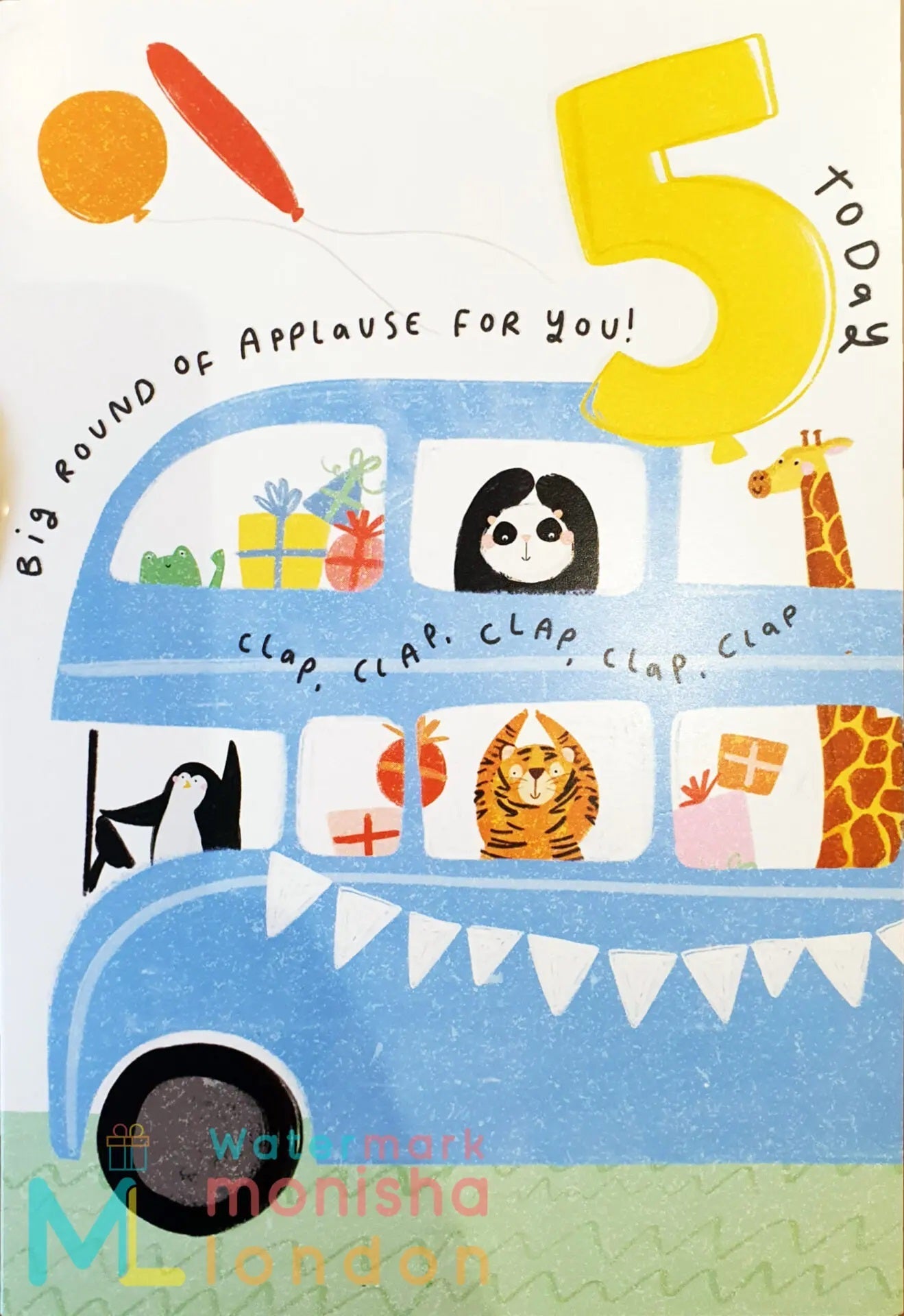 5th Birthday Card - Animal Bus