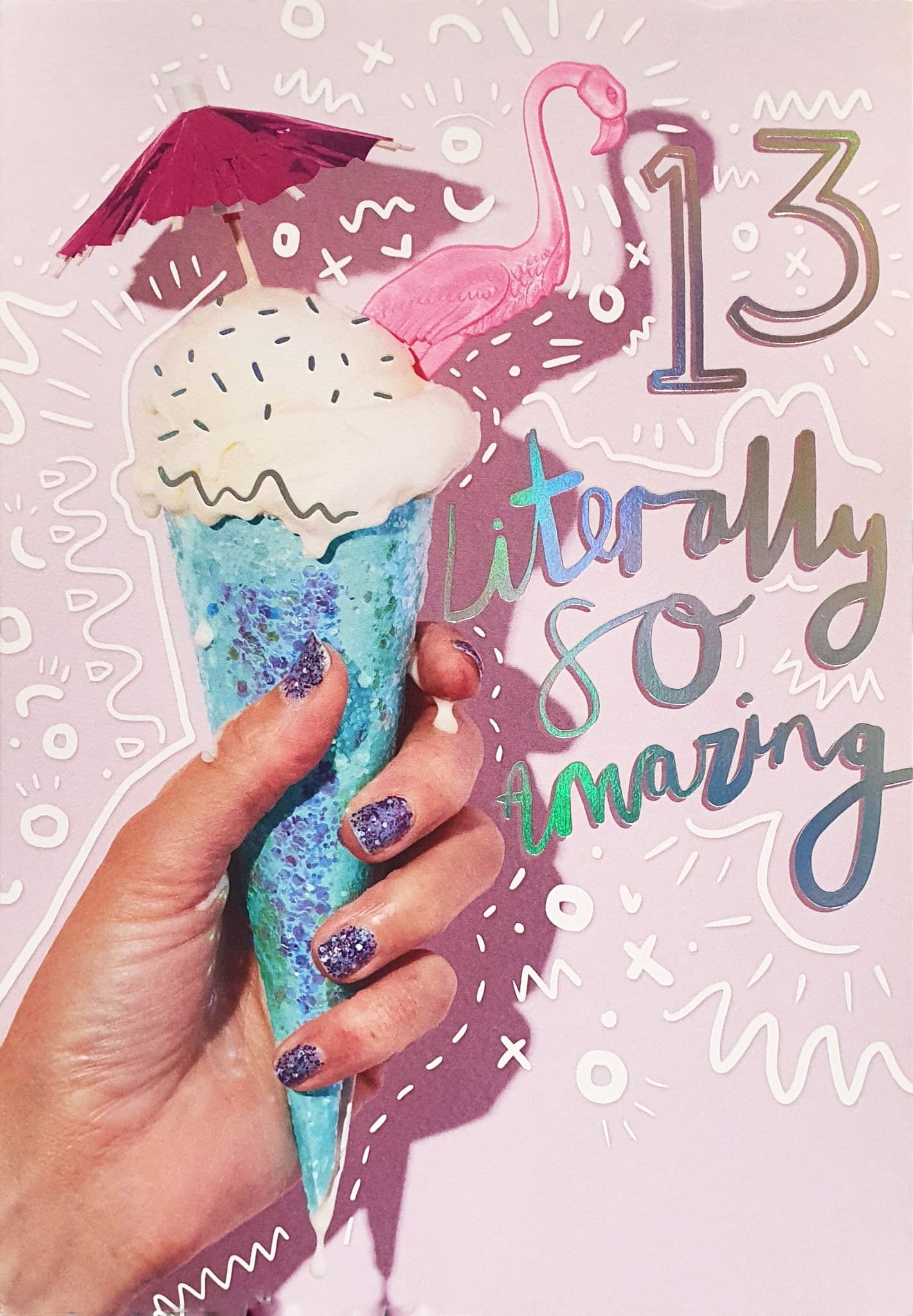 13th Birthday Card - Posh Blue Icecream Cone And Pretty Nails