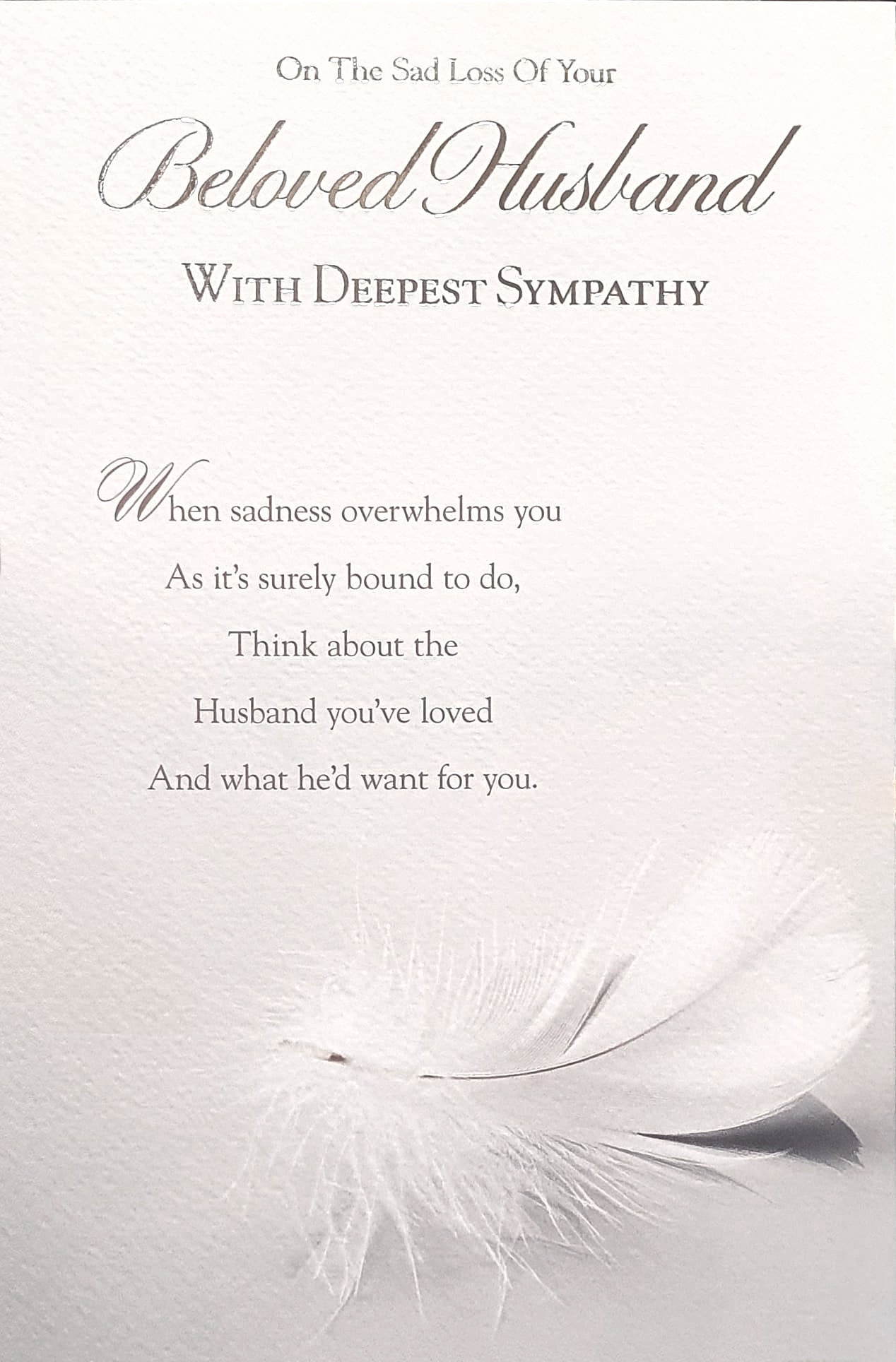 Husband Sympathy Card - The Feather Sent To Us By Angels