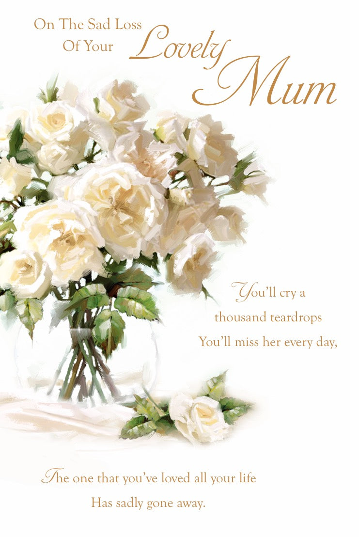 Mum Sympathy Card - White Roses Reverance For The Loved One