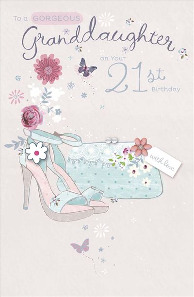 Hand-Finished 21st Granddaughter Card - Pretty Heels And Clutch Bag