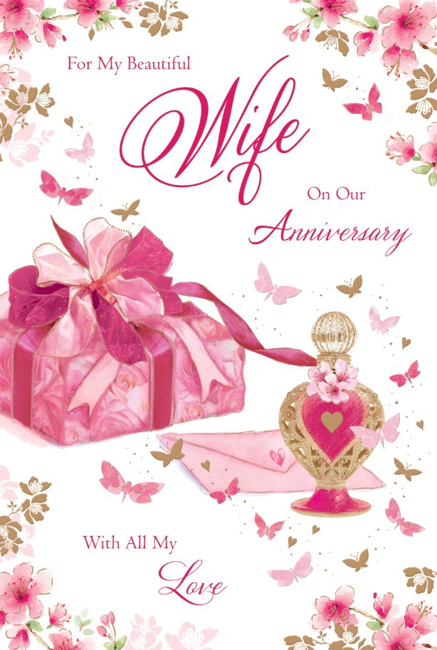 Wife Wedding Anniversary Card - Butterflies With A Scent Of Beautiful Flowers
