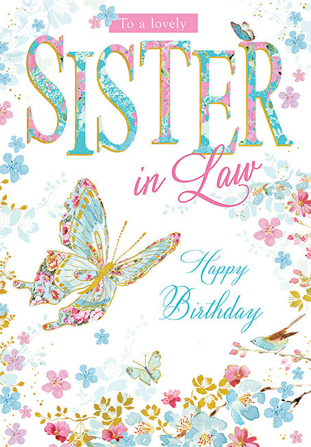 Sister-in-Law Birthday Card - Butterflies And Flowers