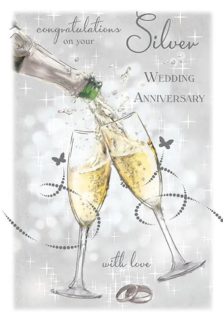 25th Wedding Anniversary Card - Champagne Celebrations