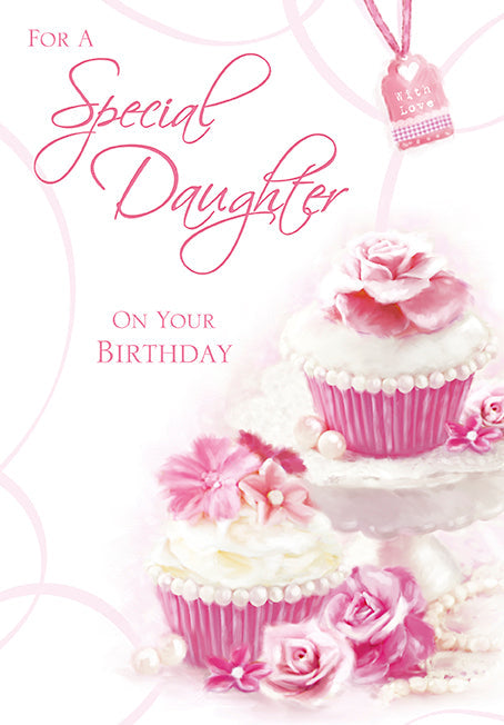 Daughter Birthday Card - Pretty Pink Cup Cakes