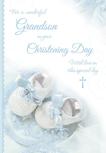 Grandson Christening Card - A Bootiful Blue Christening