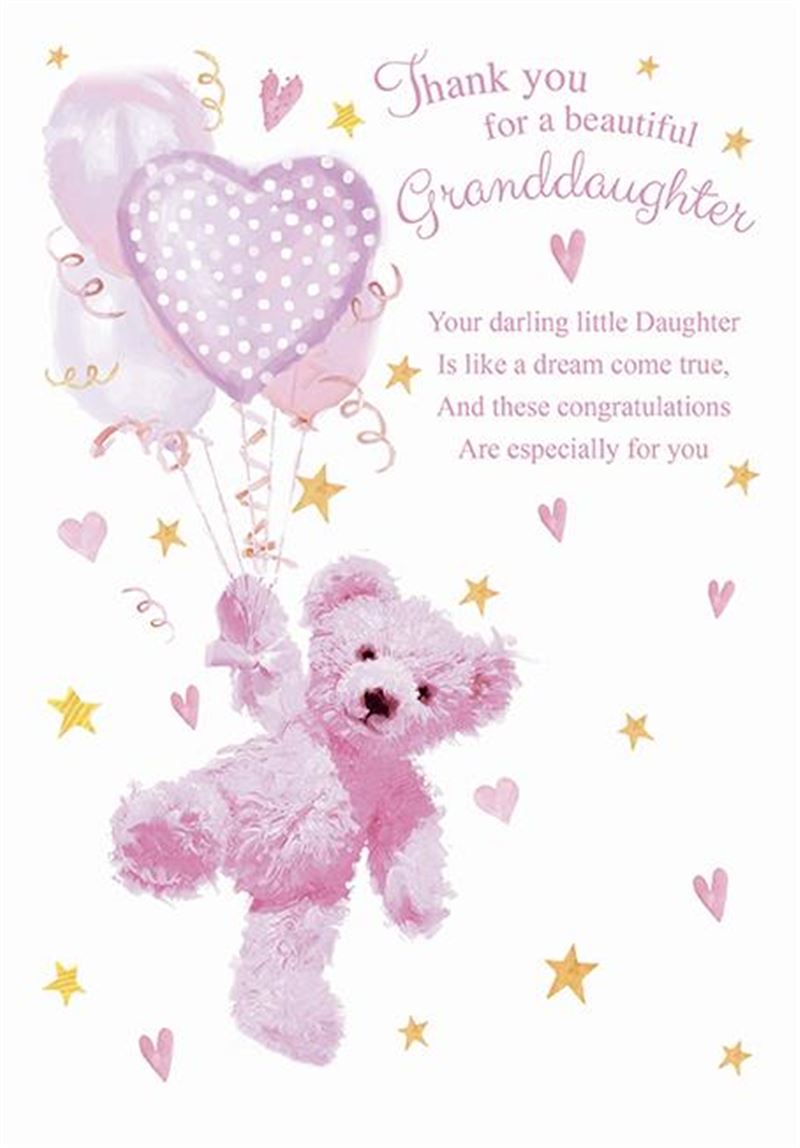Birth of Our Granddaughter to the Parents Card - Pink Teddy With Balloons