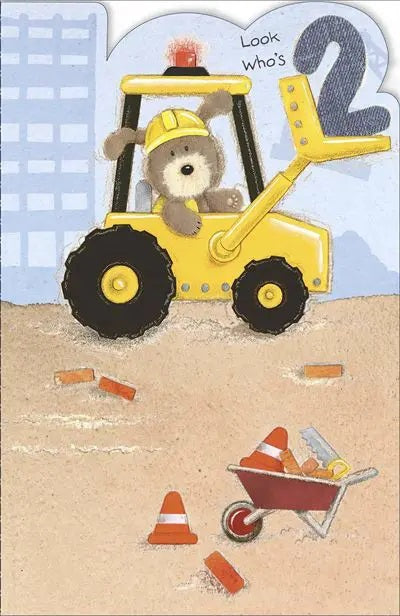 2nd Birthday Card - Lots Of Woof In A JCB