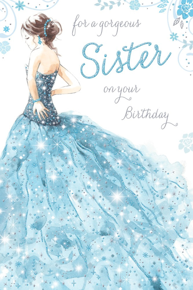 Sister Birthday Card - The Blue Princess Gown