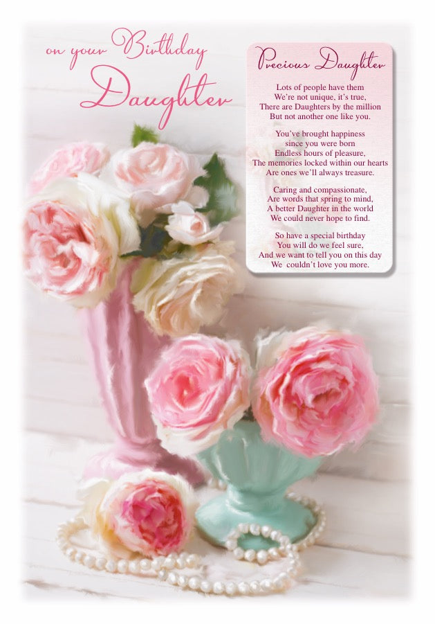 Daughter Birthday Card - Traditional Bouquet and Pearls - Keepsake Card