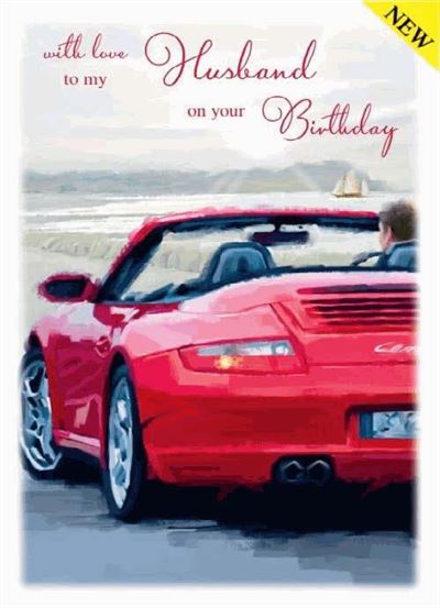 Husband Birthday Card - Convertible Red Porsche 