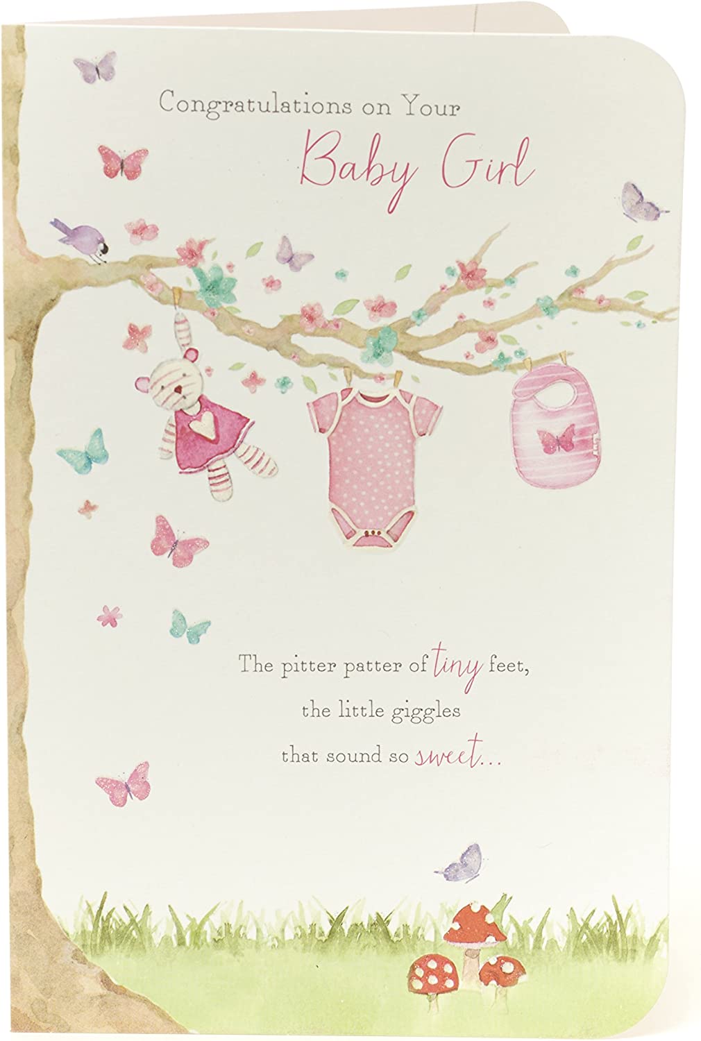 New Baby Girl Card - Sweet Giggles And Tiny Feet