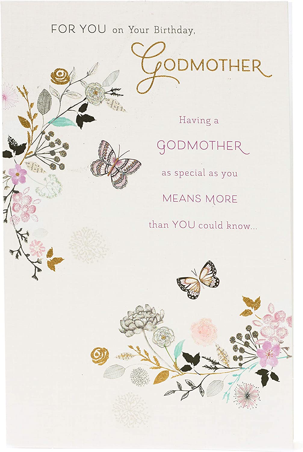 Godmother Birthday Card - Flowers and Butterflies