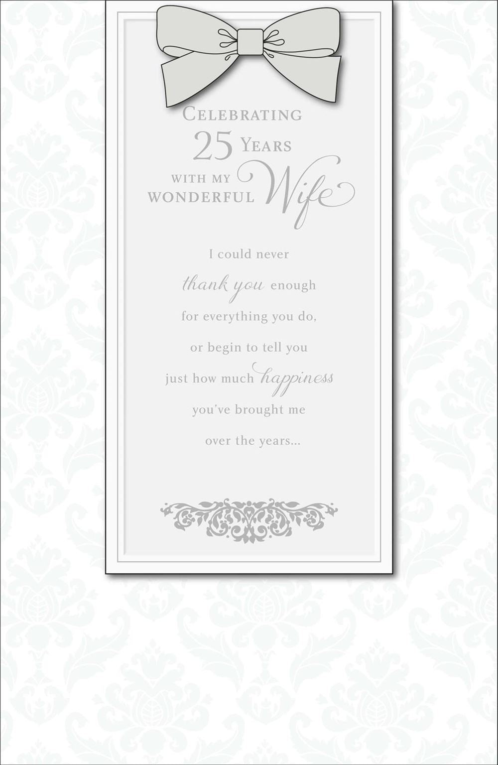 Wife's 25th Wedding Anniversary Card - Elegant Purple Bow and Heartfelt Sentiments