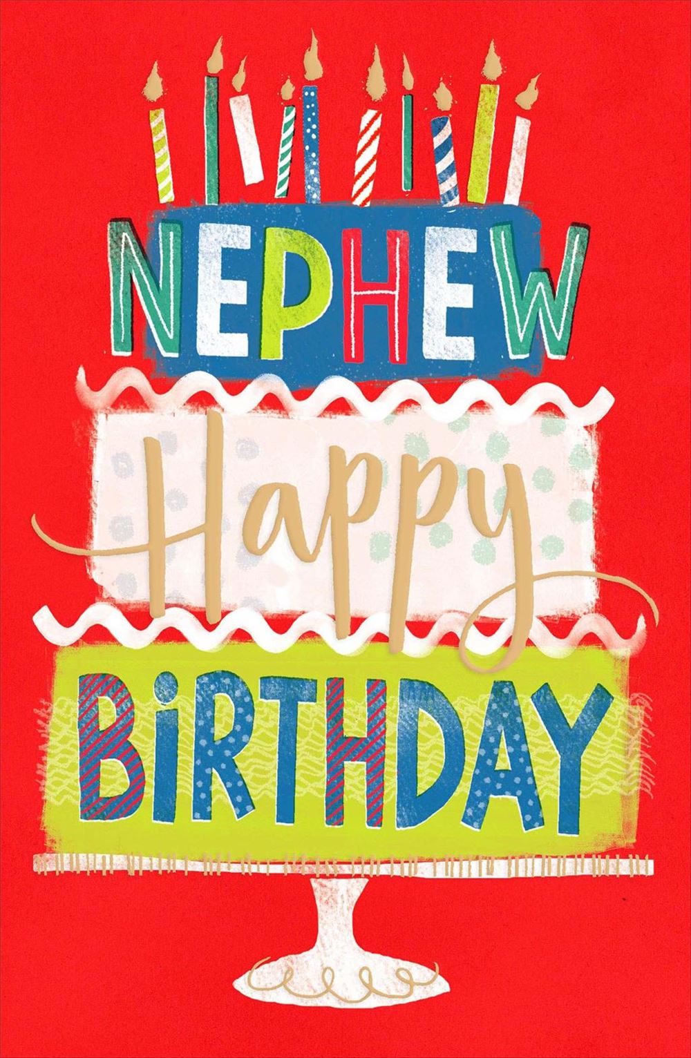 Nephew Birthday Card - Bright Cake Word Art