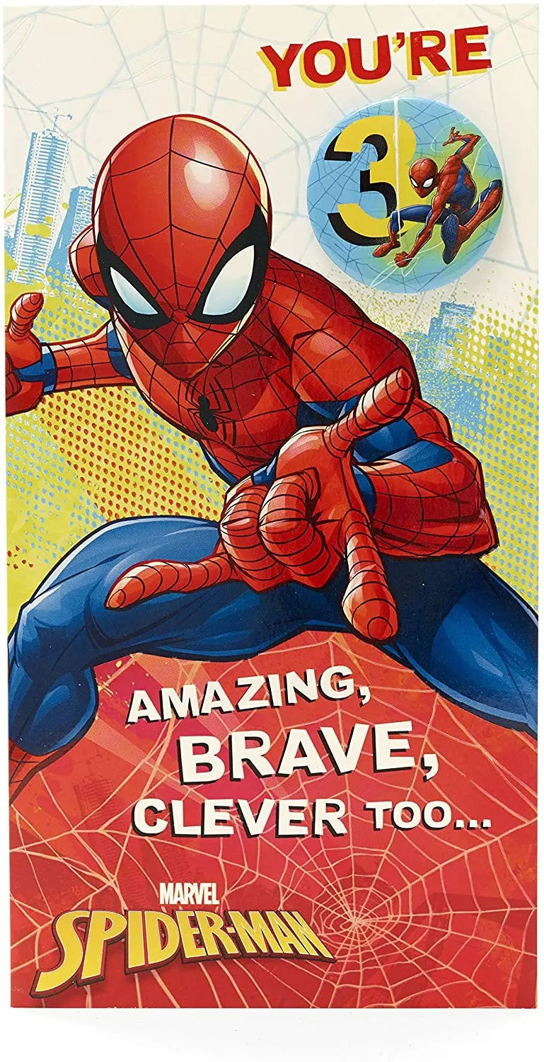 3rd Birthday Card - Spider-Man In Action - Badge Included - Colouring Activity
