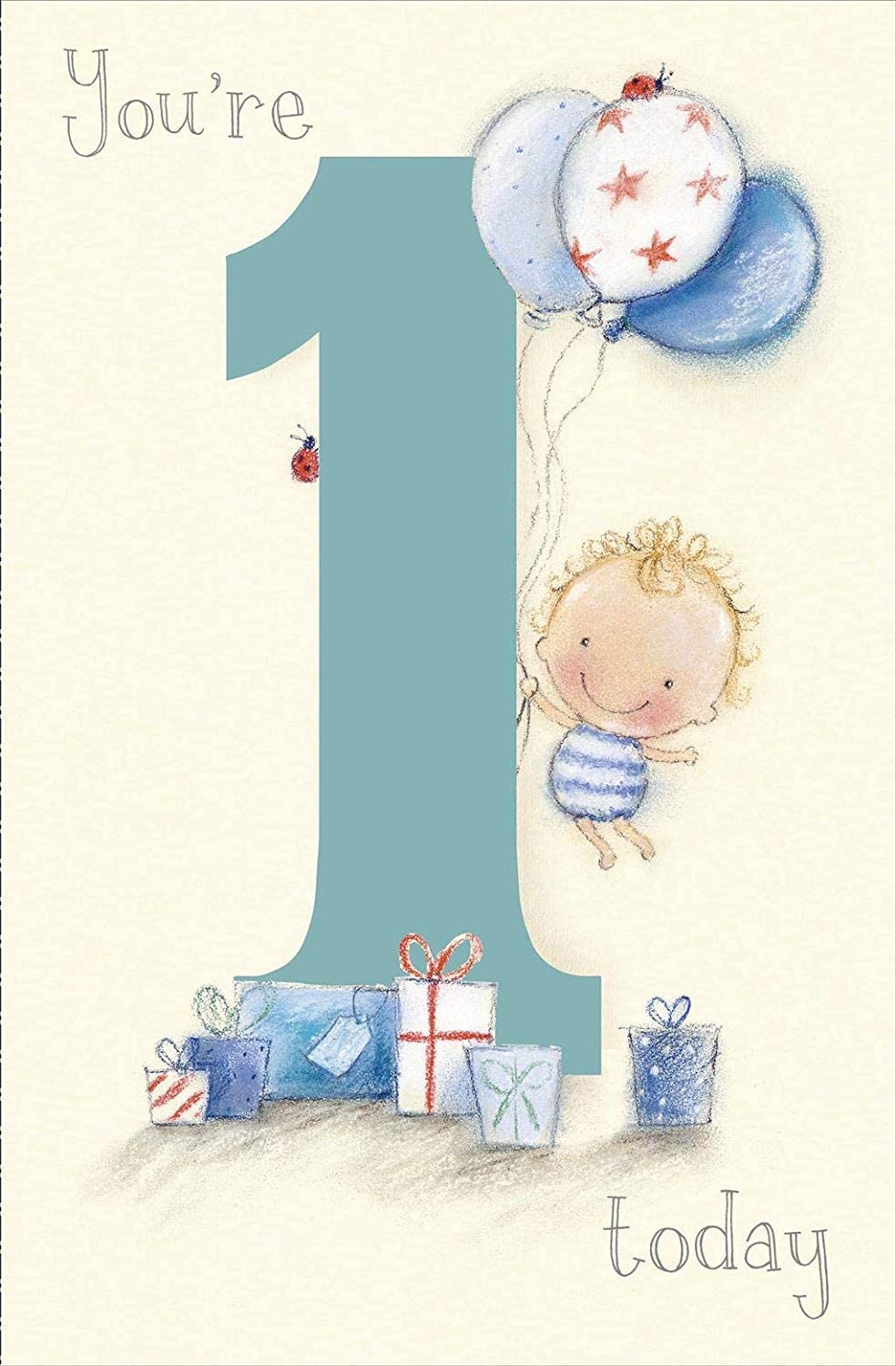 1st Birthday Card - Baby Boy With Balloons