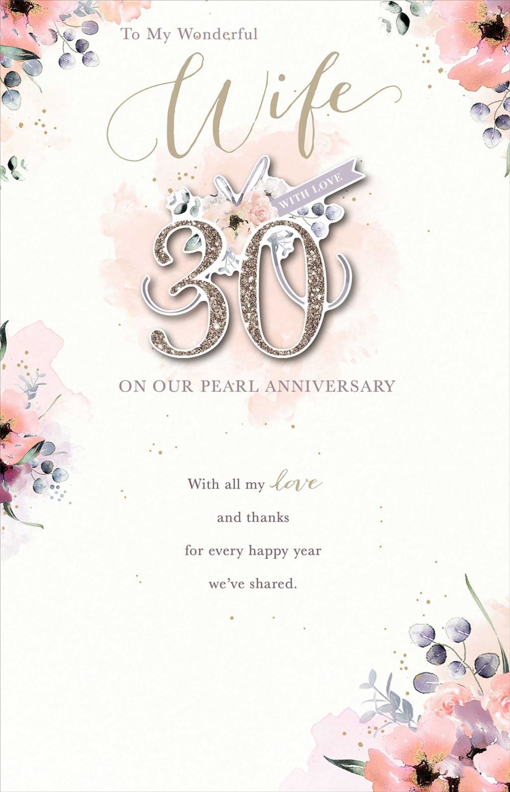 Wife 30th Wedding Anniversary Card - Handmade Decoupage 