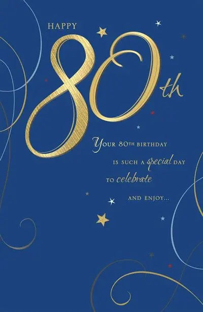 80th Birthday Card - Stylish Word Art