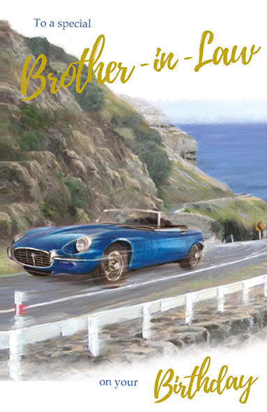 Brother in Law Birthday Card - Blue Jaguar E Type