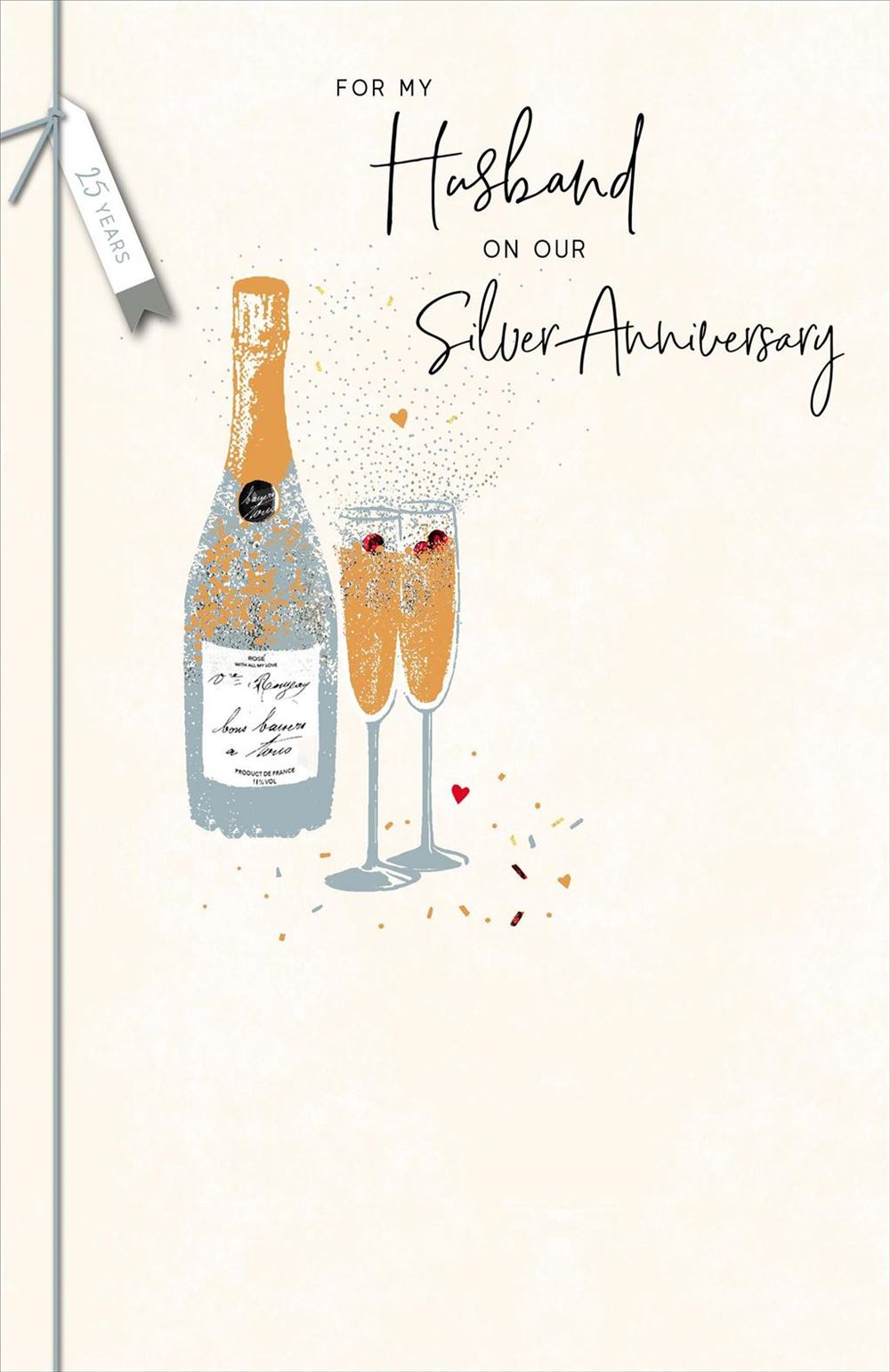 Husband's 25th Wedding Anniversary Card - Champagne Toast and Heartfelt Gratitude
