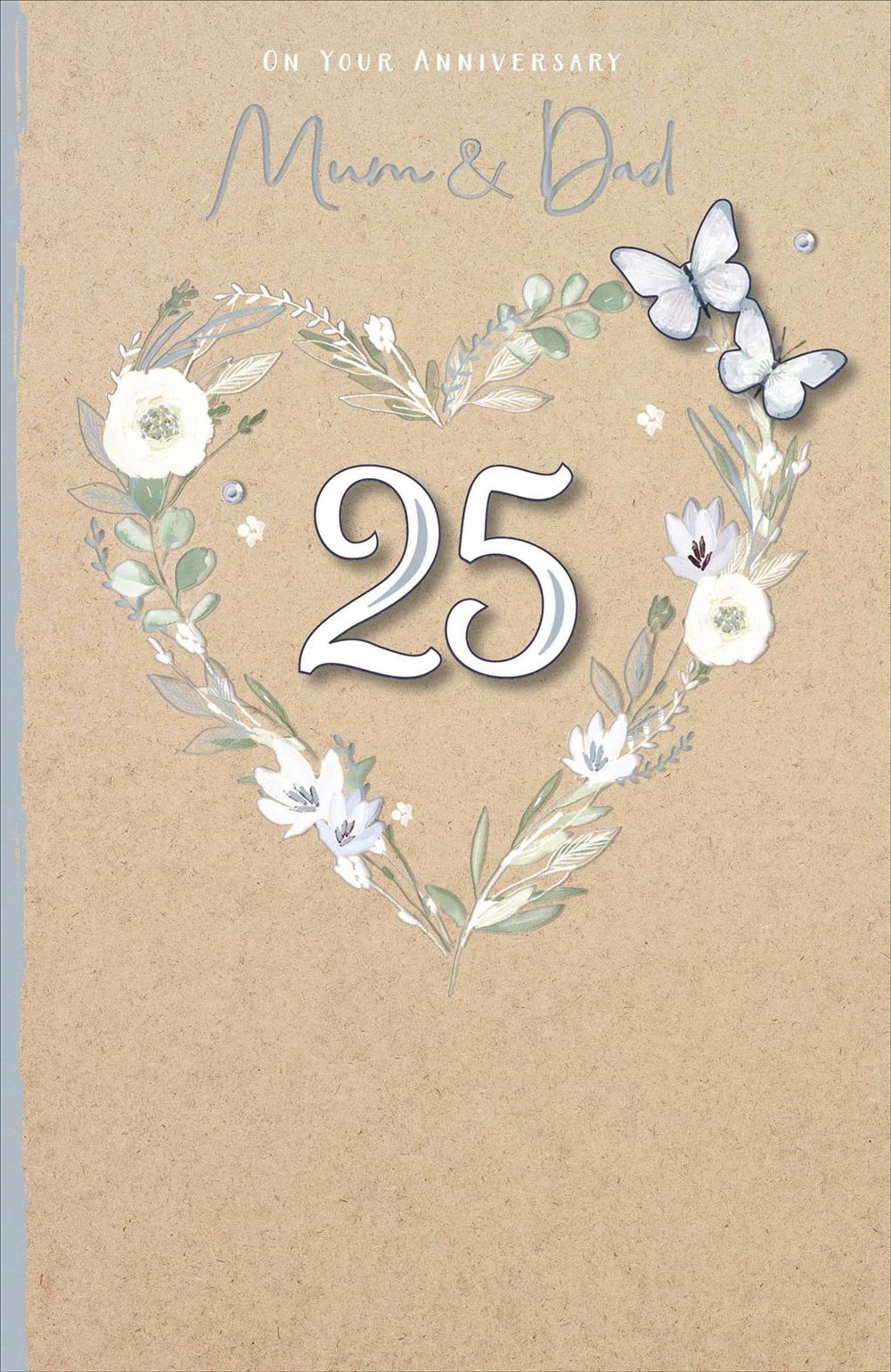 Mum and Dad 25th Anniversary Card - Floral Heart And Butterflies 
