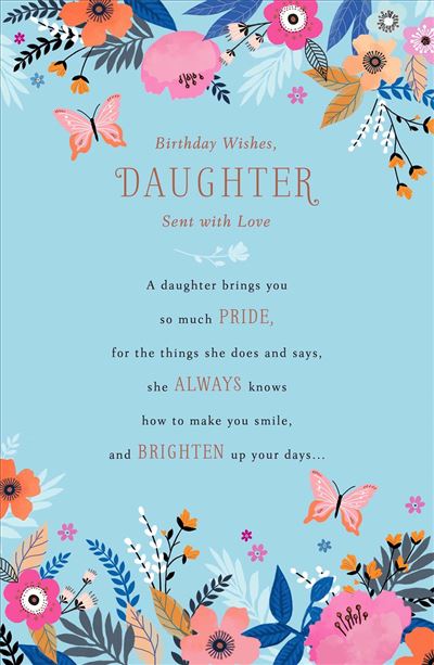 Daughter Birthday Card - Colourful Flowers and Pretty Butterflies