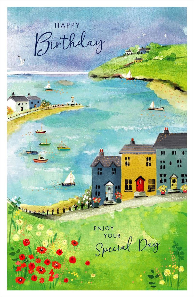 Birthday Card - Colourful Boats And Houses 