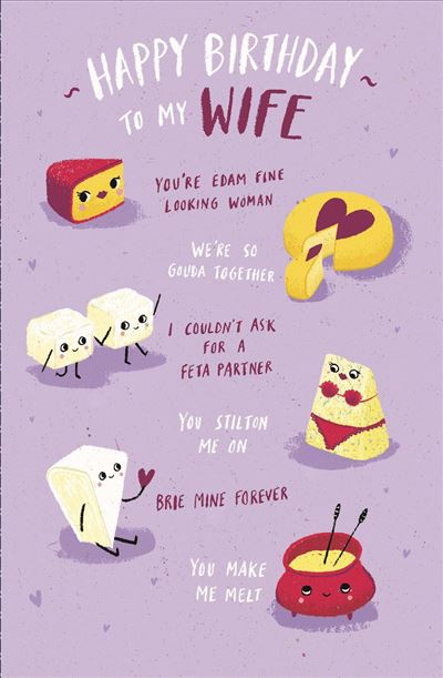 Wife Birthday Card - Love Cheese Forever