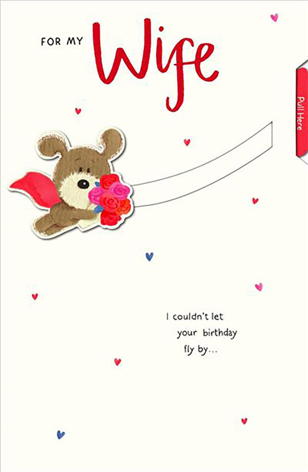 Wife Birthday Card - "Lots Of Woof" Flying Bouquet 