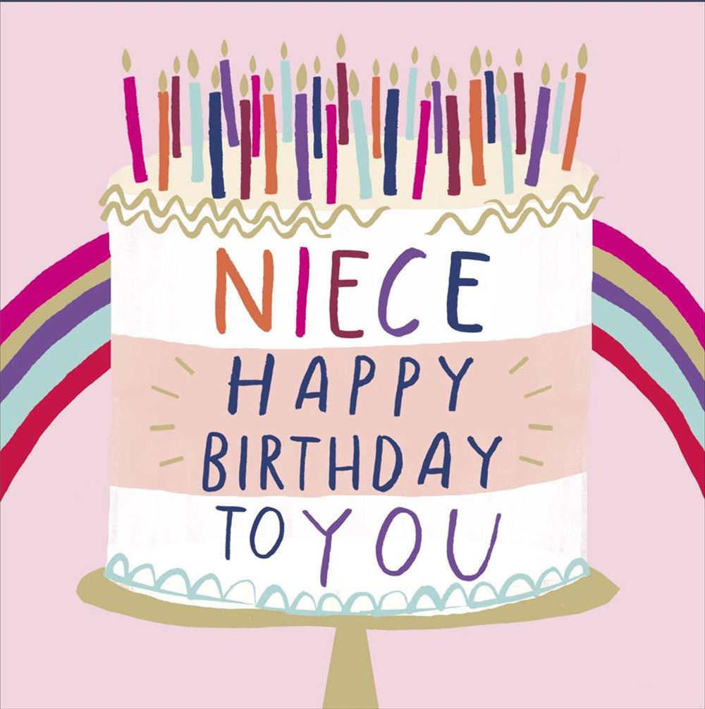 Niece Birthday Card - Colourful Cake and Rainbow