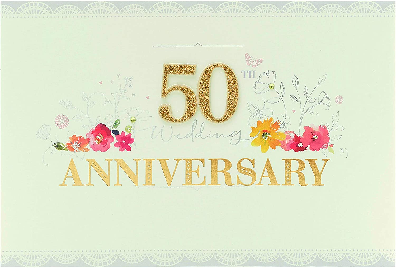 50th Wedding Anniversary Card - Spirited Celebration with Pretty Flowers