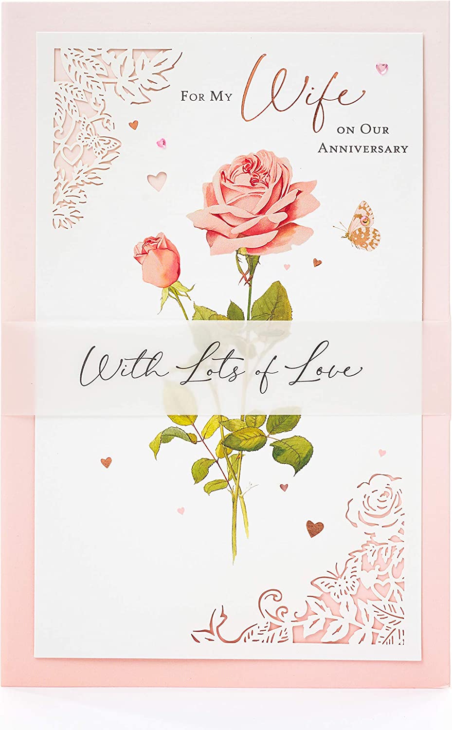 Wife Anniversary Card - Laser Cut Elegance with Beautiful Roses