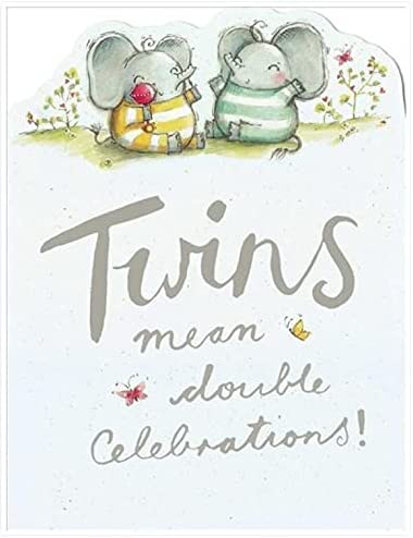Twins Birth Card - Cute Elephant Twins