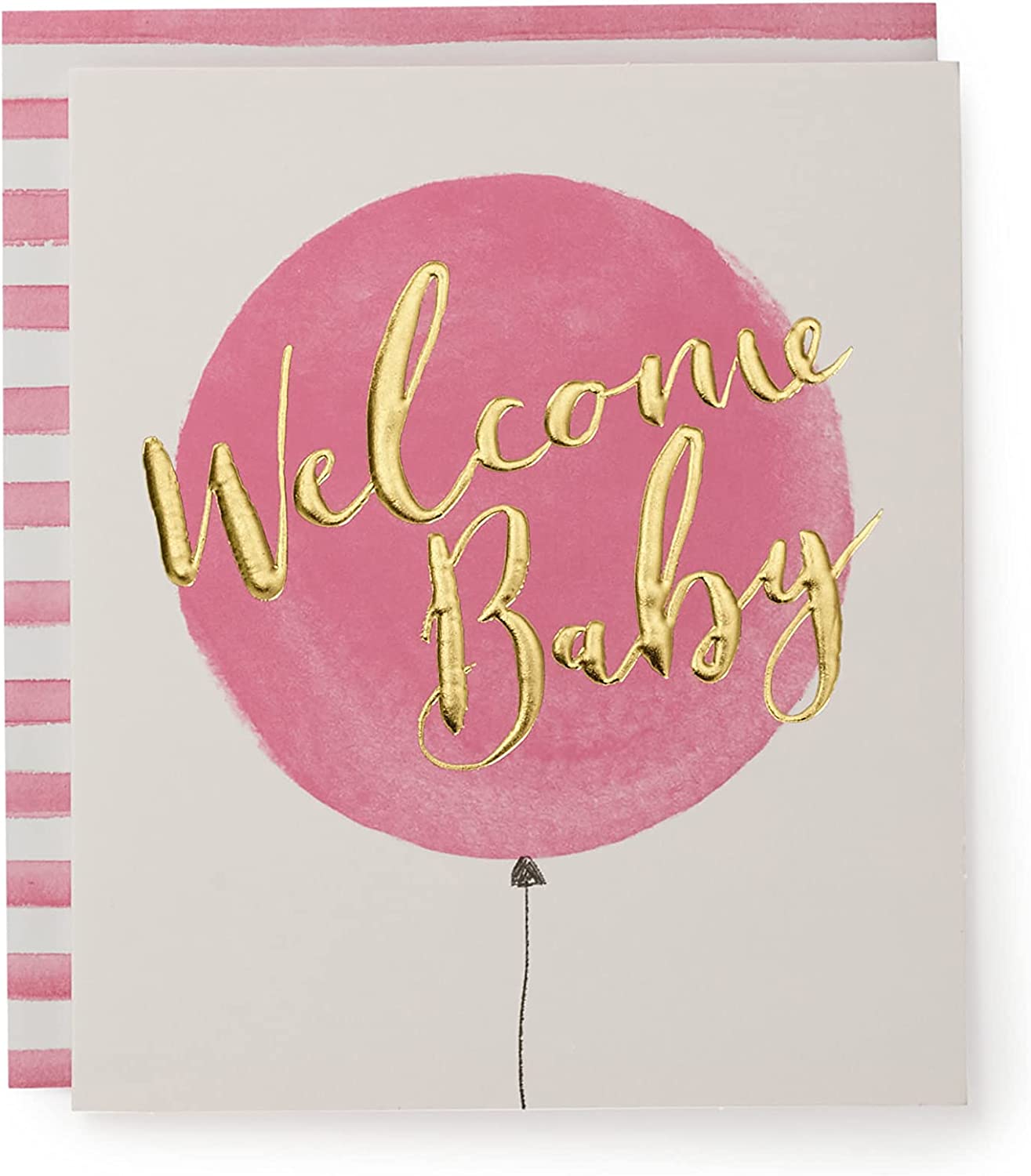 New Baby Girl Card - Gold Message On A Balloon