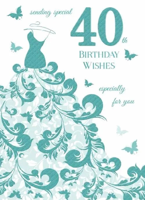 40th Birthday Card - Ornate Ball Gown Style With Opulence