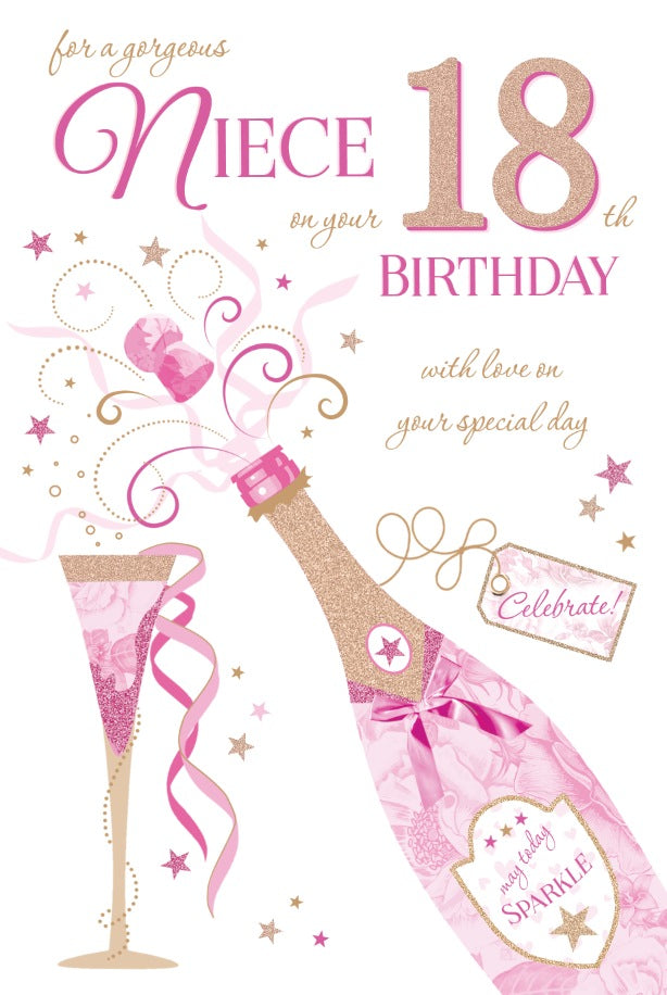 18th Niece Birthday Card - Champagne Celebrations