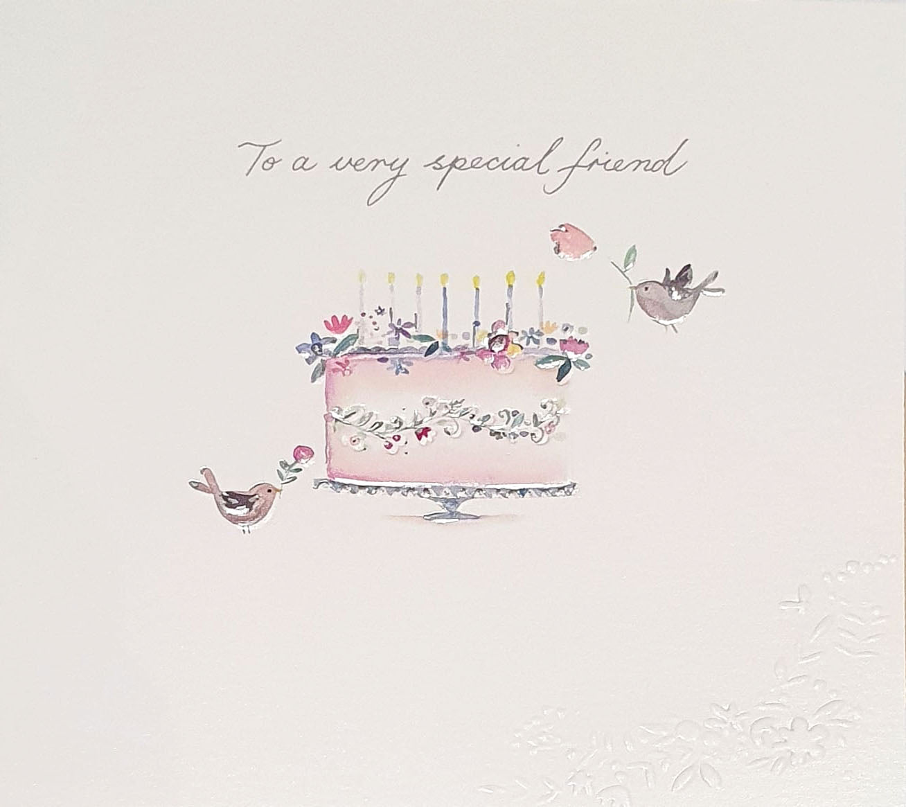 Friend Birthday Card - Birds Decorating Pretty Cake