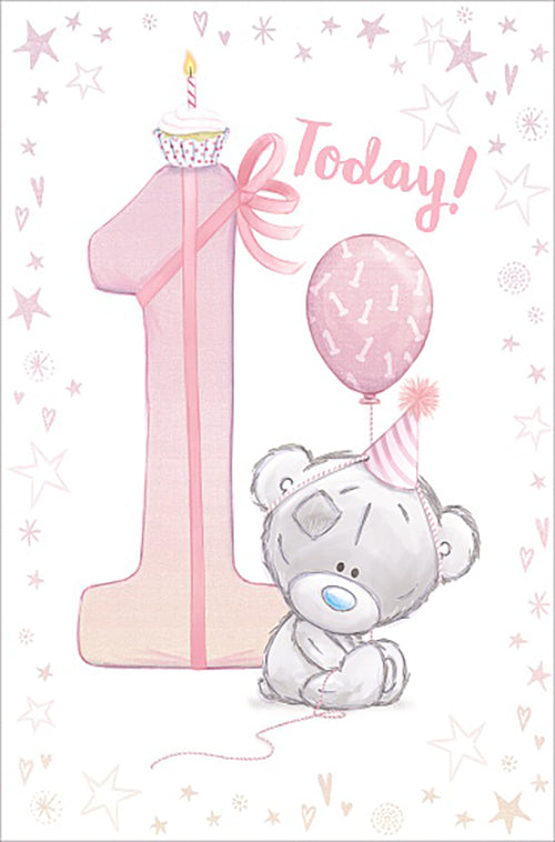1st Birthday Girl Card - Me To You Teddy and Balloon In Pink